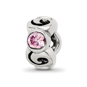 Black Bow Jewelry Sterling Silver and Pink CZ, Three-Stone Bead Charm - 1 of 4