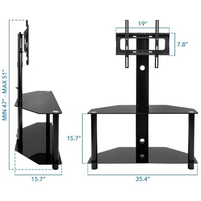 Black Adjustable TV Stand with Mount and Tempered Glass Shelves