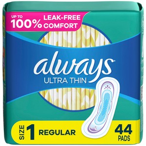 Always Ultra Thin Pads Size 1 Regular Absorbency Unscented - 44ct - 1 of 4