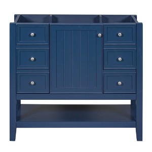 ChicFurnit 36 Inch Bathroom Vanity without Sink Freestanding Bathroom Vanity Base with 1 Cabinet and 3 Drawers for Bathroom, Blue/Black - 1 of 4