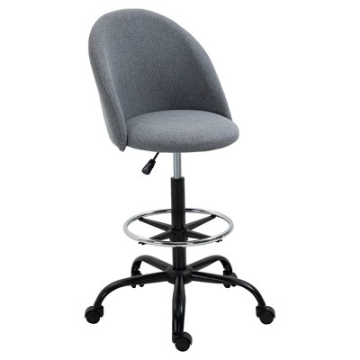 Vinsetto Ergonomic Rolling Drafting Chair for Standing Desk, Linen Office Stool with Adjustable Foot Ring and Steel Base
