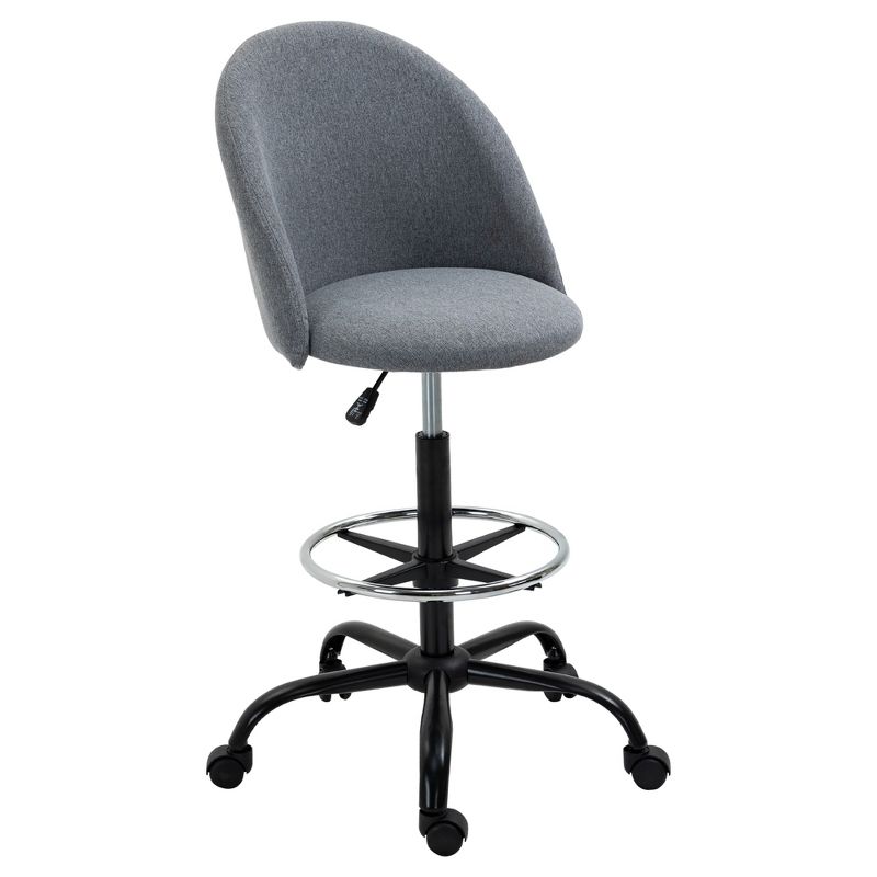Vinsetto Ergonomic Rolling Drafting Chair for Standing Desk, Linen Office Stool with Adjustable Foot Ring and Steel Base, 1 of 7