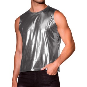 INSPIRE CHIC Men's Sleeveless Crew Neck Disco Metallic Shiny Tank Tops - 1 of 4