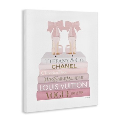 Chic Pink Bow Shoes Fashion Bookstack Canvas Print, 16" x 20"