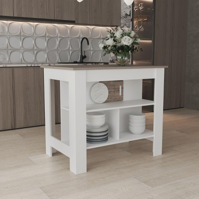 INFURNIC Kitchen Carts and Islands Kitchen Island with Three Storage Shelves and Spacious Prep Area, White, 27.5"*40.5"*35.4"
