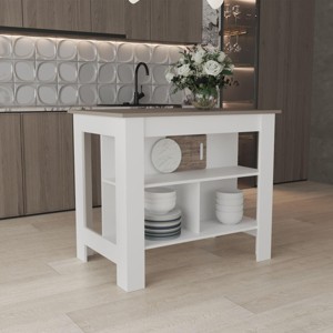 INFURNIC Kitchen Carts and Islands Kitchen Island with Three Storage Shelves and Spacious Prep Area, White, 27.5"*40.5"*35.4" - 1 of 4