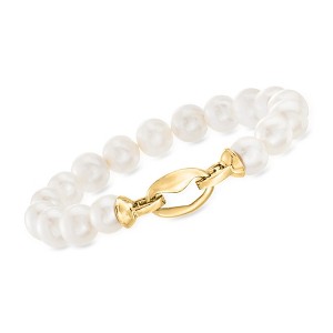 Ross-Simons 9-10mm Cultured Pearl Link Bracelet in 18kt Gold Over Sterling - 1 of 3