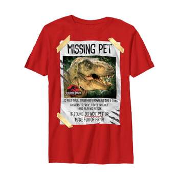 Men's Jurassic Park T. Rex Missing Pet T-shirt - Red - X Large : Target