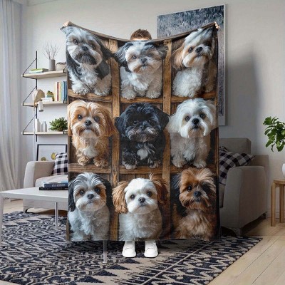 Adorable Shih Tzu Print Pattern Mother Youngsters Four Seasons Car Nap Blanket Flannel Blanket, Christmas Gift.