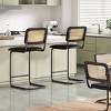 Set of 2 PU Leather Counter Height Bar Stools with Rattan Back and Metal Base, Armless Upholstered Chairs for Kitchen Island, Dining Room-Tanpinhause - 3 of 4