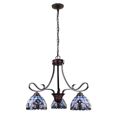 Grenville Victorian Mini-Chandelier in Blackish Bronze with Stained Glass