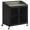 ORRD Black 2-Door Mobile Home Bar Cabinet with Casters, Sandy Black Finish with Grey Wash Top, Rolling Wine & Storage Cart for Living Room - 4 of 4