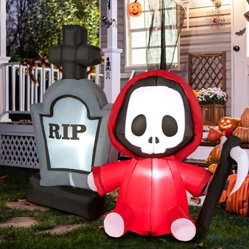 Costway 5ft Inflatable Halloween Ghost Holding Sickle & Tombstone Blow ...