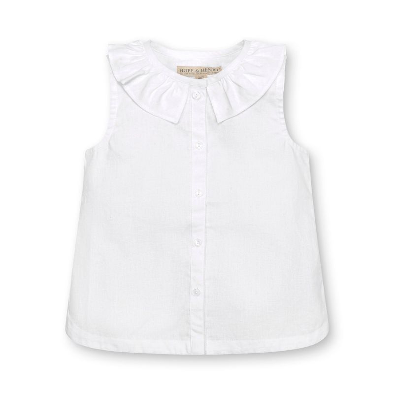 Hope & Henry Girls' Sleeveless Ruffle Collar Chambray Button Back Top, Infant, 1 of 5