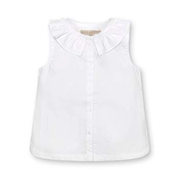 Hope & Henry Girls' Sleeveless Ruffle Collar Chambray Button Back Top, Toddler