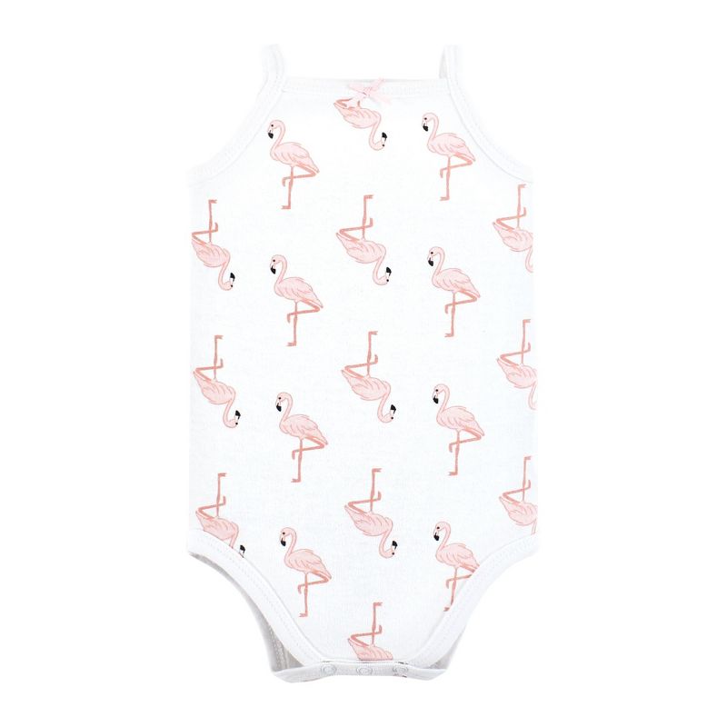 Hudson Baby Infant Girl Cotton Sleeveless Bodysuits, Palm Flamingo, 4 of 8