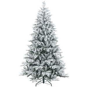 TopComfy Christmas Tree Stand 7FT Snow Flocked Hinged Artificial Tree with Flame Retardant Branches for Holiday Decor, Green, 50"*50"*82.7" - 1 of 4