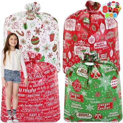 Joyfy 8 Pcs Christmas Goody Gift Bag, 44” X 36” Jumbo Bags with Gift Tags, Oversize Xmas Gifts Bag for Holiday Treats Party Favor Supplies