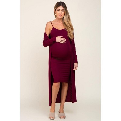 PinkBlush Burgundy Ribbed Cardigan 2 Piece Maternity Set