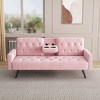 KWPZQEB 72.4" Velvet Sofa, Mid Century Modern Sofa with Nail Head Trim, Adjustable Backrest & Cup Holder, Floor Sofa for Living Room, Apartment, Pink - 2 of 4