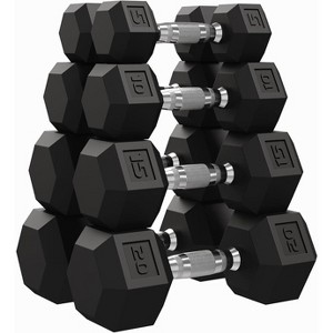 Hex Dumbbell , Hand Weights Dumbbells Pair with Cast Iron Core, Rubber Encased Coating and Textured Carbon Steel Handle - 1 of 4
