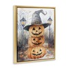 Stupell Industries Stacked Jack-o-Lanterns with Witch Hat Floating Frame Canvas Art, Gold, 25" x 31" - 2 of 4