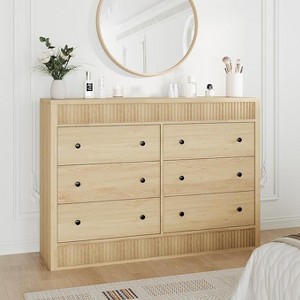 6 Drawer Dresser for Bedroom, 47" Wide Wooden Chest of Drawers, Fluted Storage Organizer for Living Room, Hallway, Entryway - 1 of 4