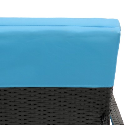 Sky Blue Cushioned Black Steel Outdoor Chaise Lounge
