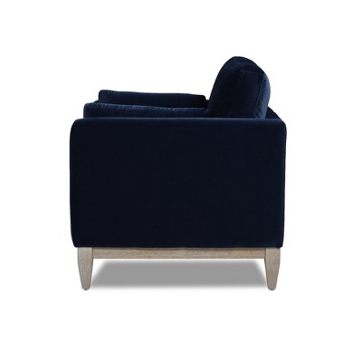 Knox Dark Navy Blue Velvet Armchair with Birch Legs