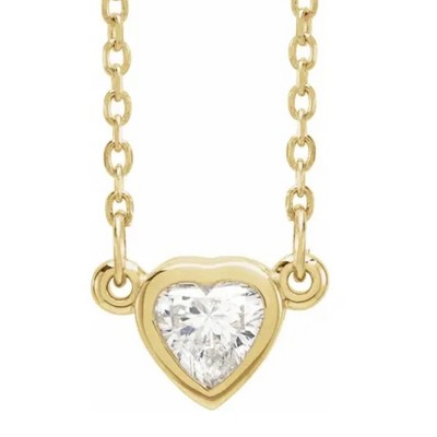 Pompeii3 3/8ct Bezel Solitaire Heart Shape Diamond 14K Yellow Gold Lab Created Necklace