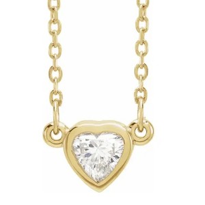 Pompeii3 3/8ct Bezel Solitaire Heart Shape Diamond 14K Yellow Gold Lab Created Necklace - 1 of 4