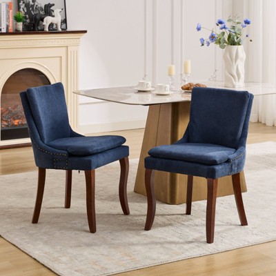 VYNXARIA Set of 2 Modern Dining Chairs ,Double-layer Cushioned Chenille fabric Upholstered Accent Side Leisure Chairs for Living Room,Dining Room,Blue