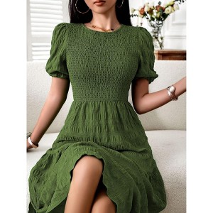 Womens Summer Puff Short Sleeve Maxi Dress Square Neck Smocked Tiered Ruffle A Line Long Flowy Beach Dresses - 1 of 4