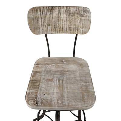 Natural Driftwood and Aged Iron Adjustable Swivel Barstool