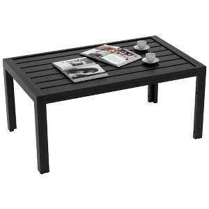 Outsunny Patio Coffee Table, Rectangle Outdoor Side Table with Steel Frame and Slat Tabletop for Garden, Balcony, Backyard, Porch, Black - 1 of 4