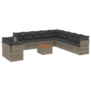 vidaXL Patio Sofa Set with Cushions Outdoor Furniture 12 Piece Poly Rattan - Gray - 1 of 4
