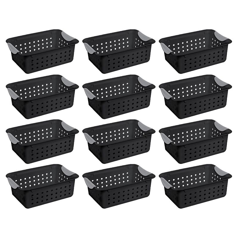 Sterilite Ultra Small Home Organization Storage Basket w/ Holes, Black (12 Pack), 1 of 6