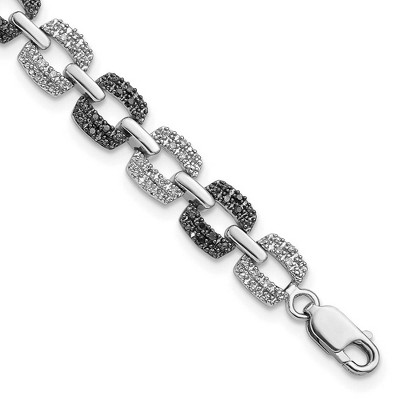 Black Bow Jewelry Black & White Diamond 7mm Square Link Bracelet in Sterling Silver