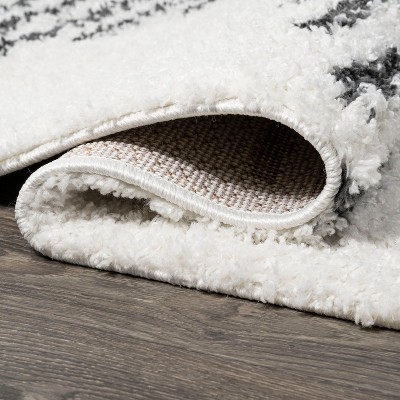 Elm Diamond Stripe Black and White Shag Runner Rug