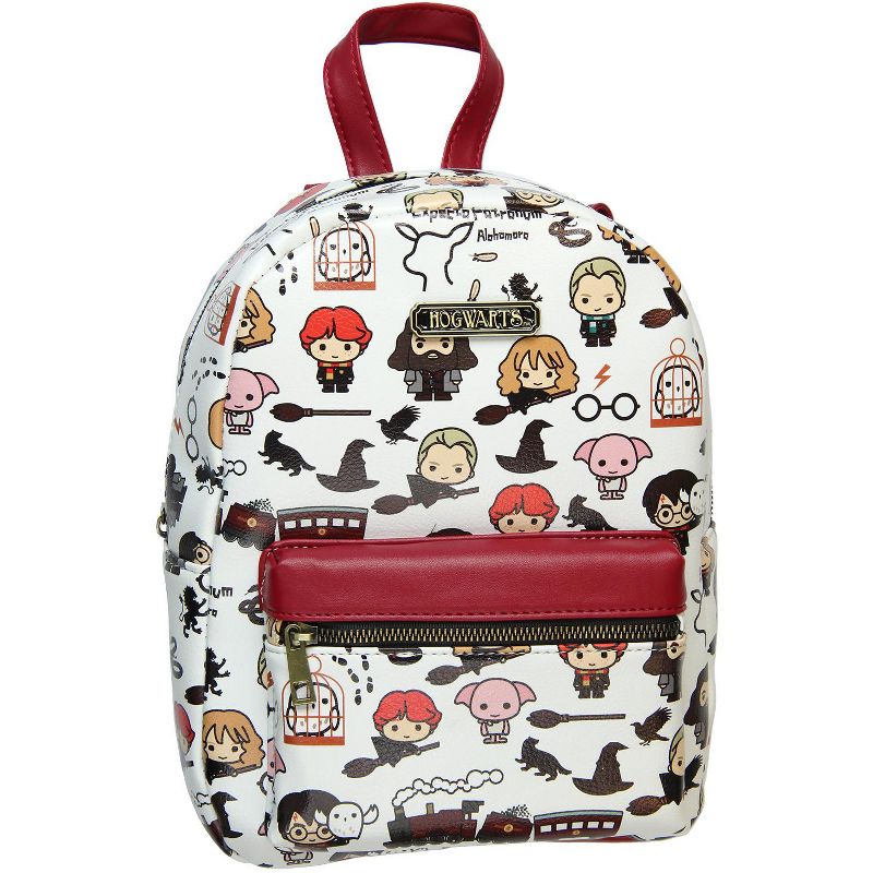 Harry Potter Allover Chibi Character Pattern Faux Leather Tote Bag Mini Backpack White, 1 of 5