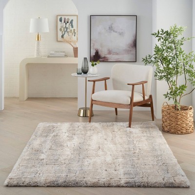 Ivory and Beige Abstract Shag Rug 4' x 6' Synthetic
