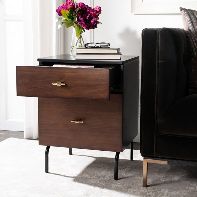 Transitional Walnut & Black Mahogany 2-Drawer Nightstand