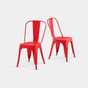 IHOMEADORE 18Inch High Gloss Red Industrial Metal Dining Chairs set of 2 - 1 of 4