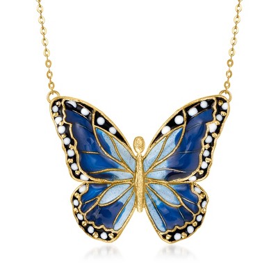 Ross-Simons Italian Multicolored Enamel Butterfly Necklace in 14kt Yellow Gold
