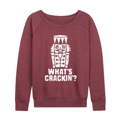 Women's - Instant Message - Whats Crackin Lightweight French Terry Wide Neck Long Sleeve Graphic Shirt