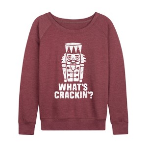 Women's - Instant Message - Whats Crackin Lightweight French Terry Wide Neck Long Sleeve Graphic Shirt - 1 of 4