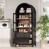Arched MDF Pantry Cabinet,71" Storage Cabinet with Glass Doors and Adjustable Shelves for Kitchen,Pantry Cabinet with 2 Drawers-Cuddlewood - 3 of 4