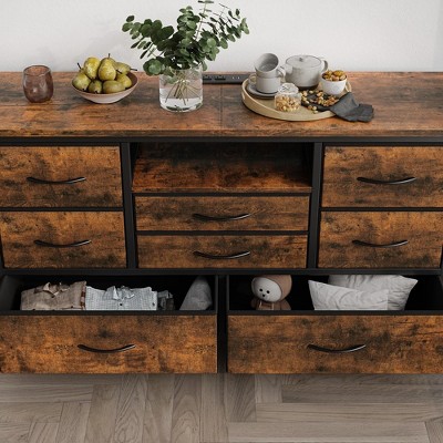 Rustic Brown MDF TV Cabinet with 8 Drawers and LED
