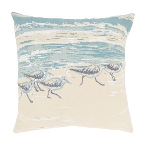 Saro Lifestyle Seaside Harmony Sanderling Throw Pillow Cover, Blue, 20"x20" - 1 of 3