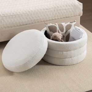 VisioGear Round Storage Ottoman, Velvet Fabric Storage Round Ottoman Footstool with Wooden Shelving, Ivory, 22.44"*22.44"*16.14" - 1 of 4